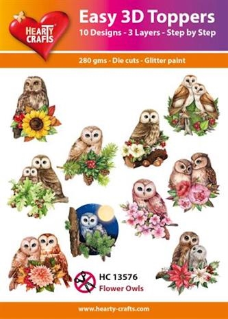  Easy 3D Toppers Flower owls 10 udstandsede motiver med glimmer